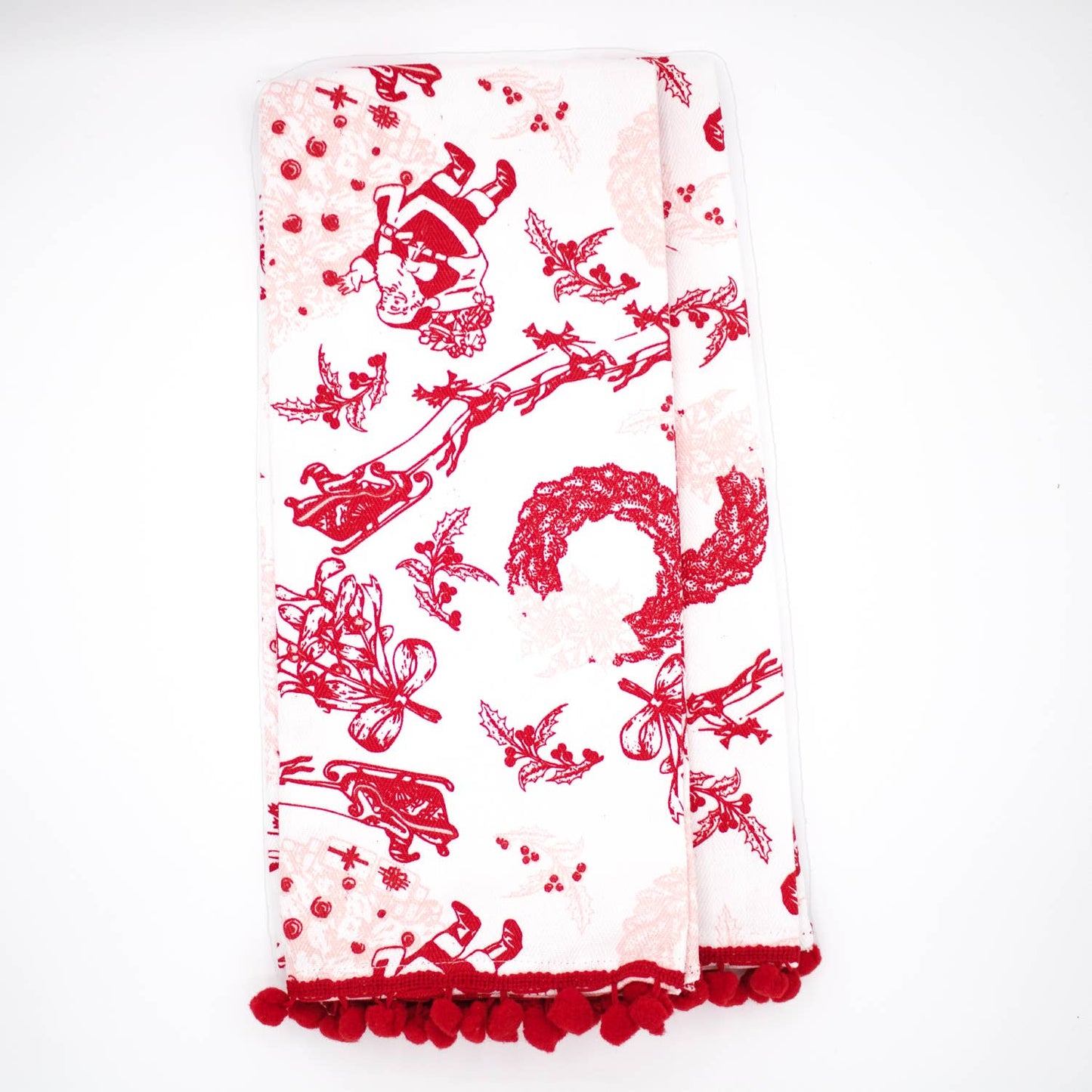 Santa Toile PomPom Kitchen Towel Set